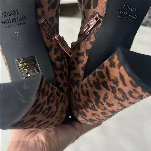 Stuart Weitzman Pure Pointed Toe Animal Leopard Print Thin Block Heel Booties 7 - Picture 9 of 10